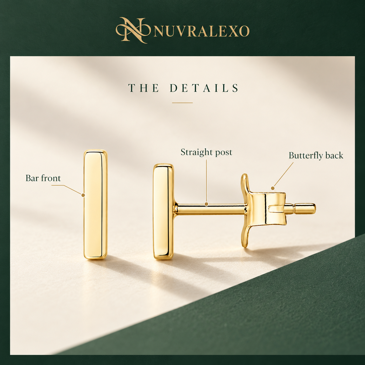 Nuvralexo® Mini Gold Bar Stud Earrings