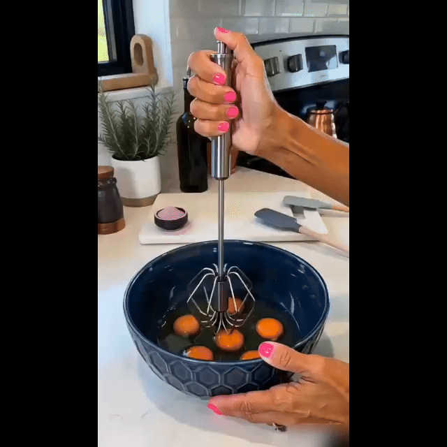 🆙Stainless Steel Hand-Push Rotary Whisk Food-Grade Rust-Resistant Kitchen Utensil