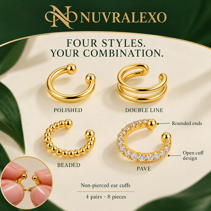 Nuvralexo® Gold Ear Cuff Set — 8 Pieces