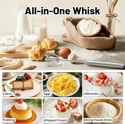 🆙Stainless Steel Hand-Push Rotary Whisk Food-Grade Rust-Resistant Kitchen Utensil