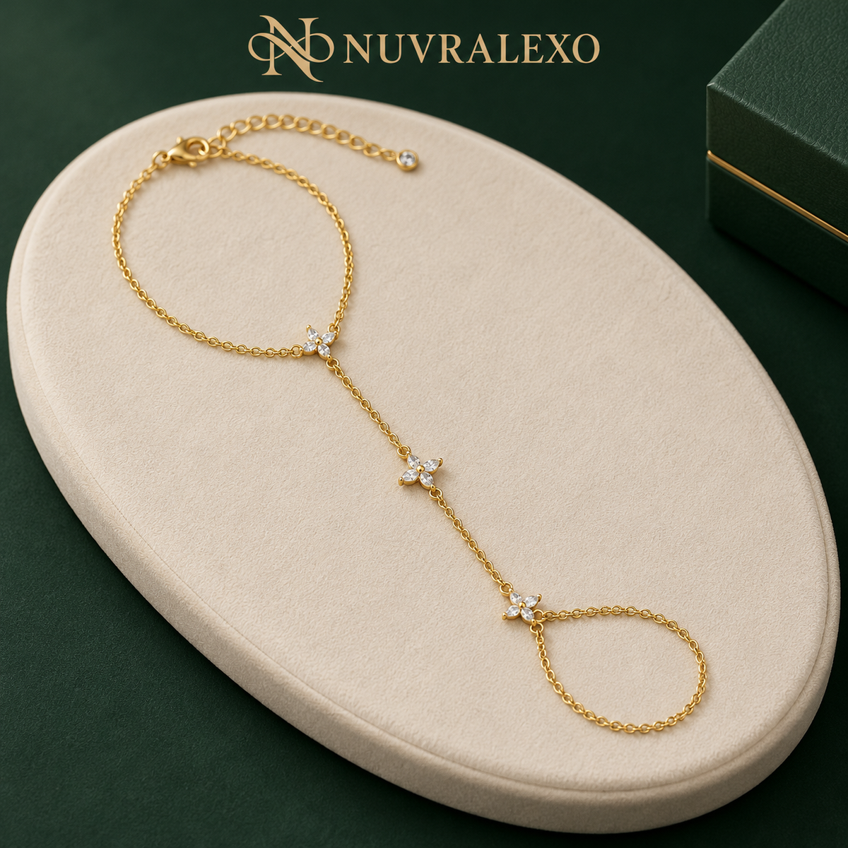 Nuvralexo® Clover CZ Hand Chain Bracelet