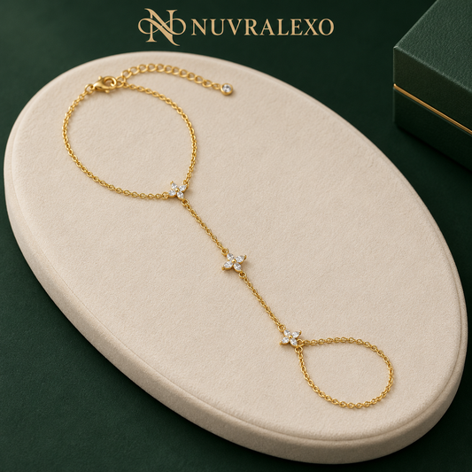 Nuvralexo® Clover CZ Hand Chain Bracelet