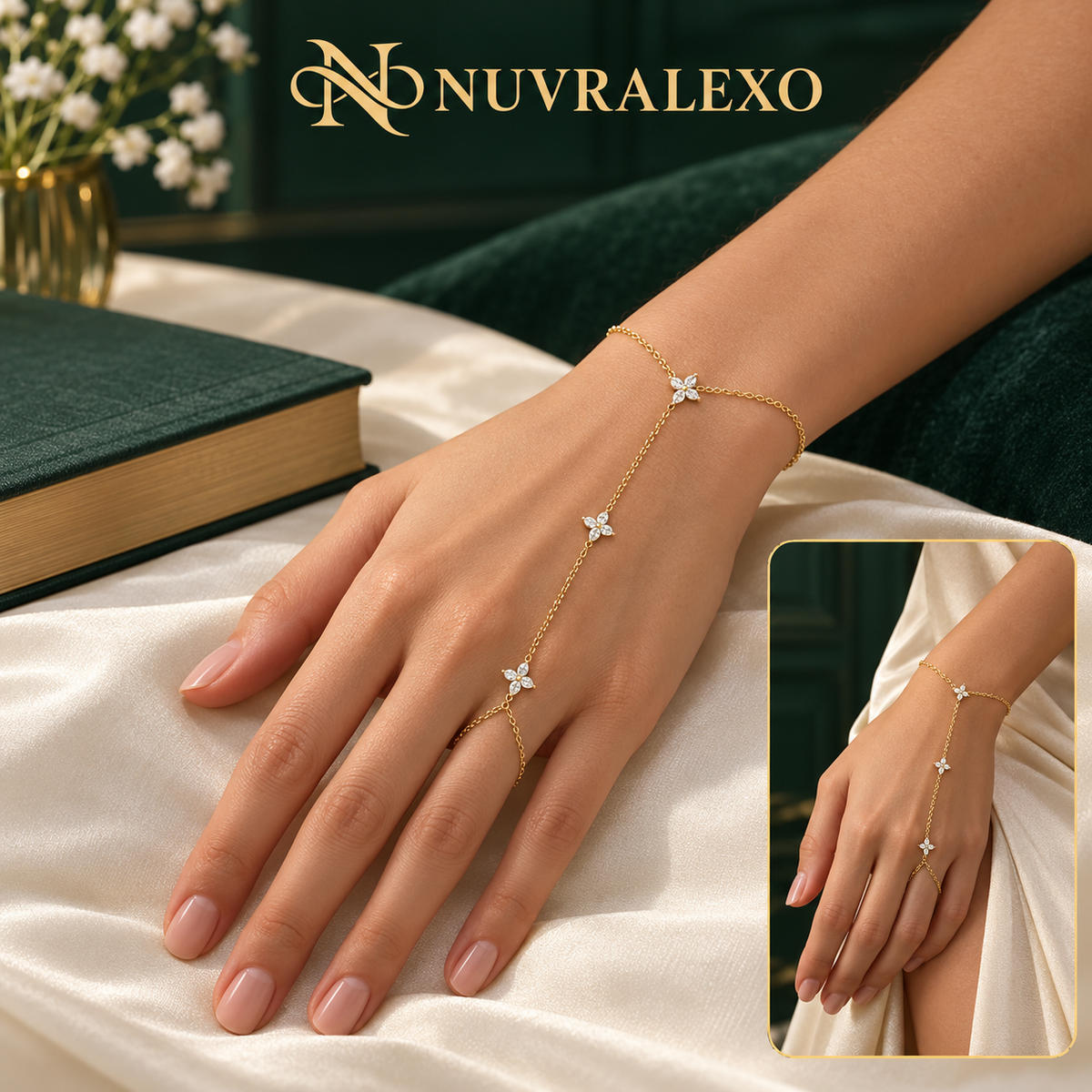 Nuvralexo® Clover CZ Hand Chain Bracelet