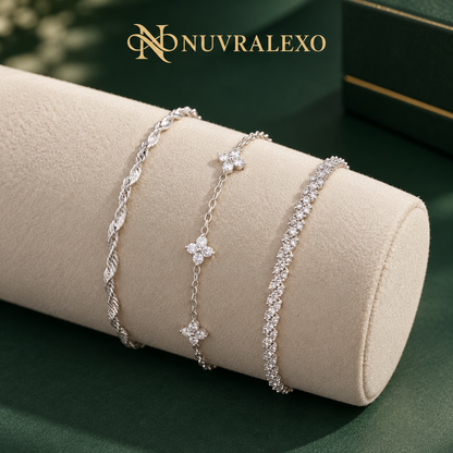 Nuvralexo® Silver Clover Bracelet Trio Set
