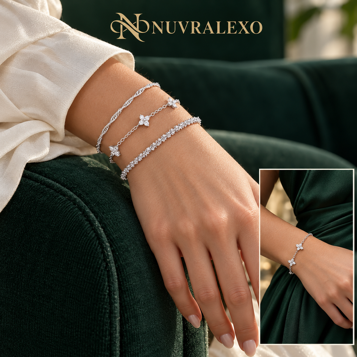 Nuvralexo® Silver Clover Bracelet Trio Set