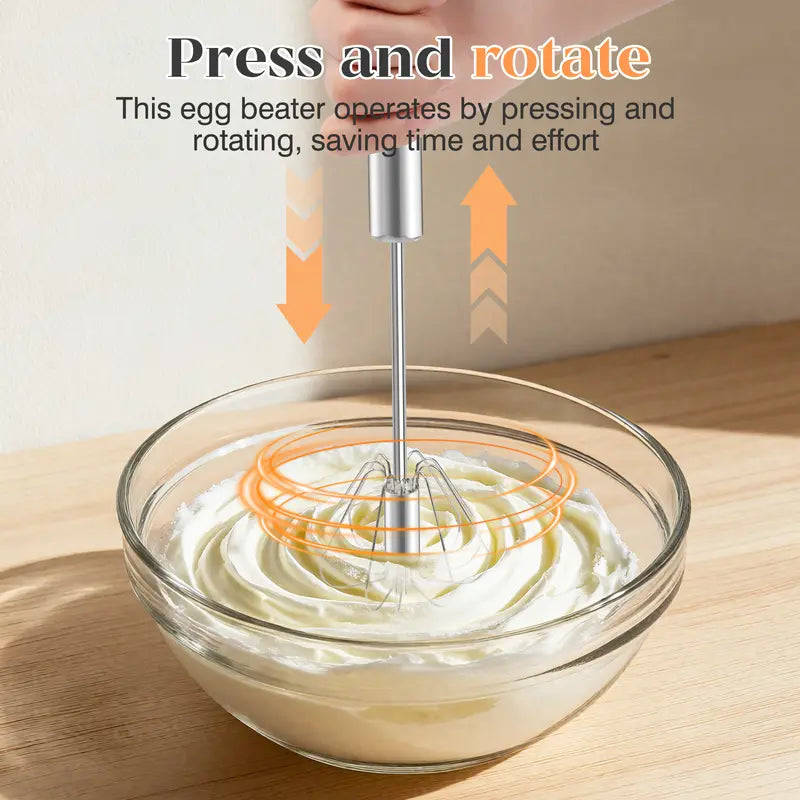 🆙Stainless Steel Hand-Push Rotary Whisk Food-Grade Rust-Resistant Kitchen Utensil