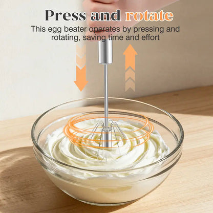 🆙Stainless Steel Hand-Push Rotary Whisk Food-Grade Rust-Resistant Kitchen Utensil