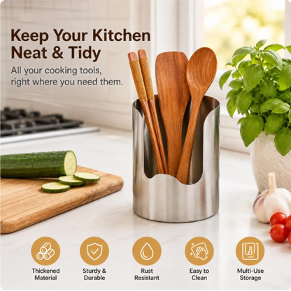 🆙1 Count, Thickened Stainless Steel Utensil Organizer, Rust Resistant Easy to Clean Multi-purpose Storage Holder✨
