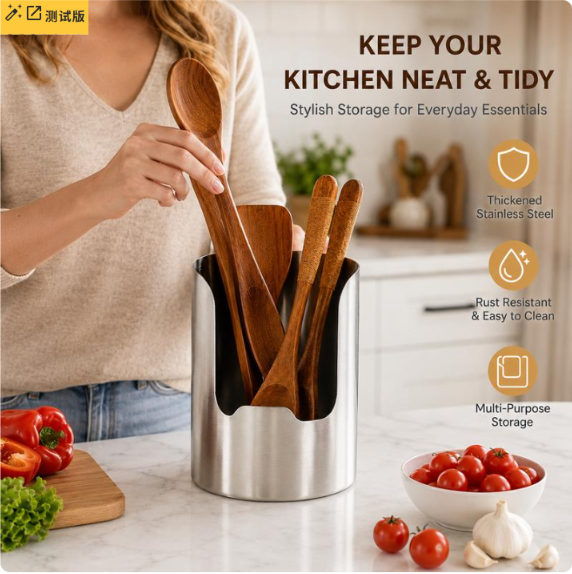 🆙1 Count, Thickened Stainless Steel Utensil Organizer, Rust Resistant Easy to Clean Multi-purpose Storage Holder✨