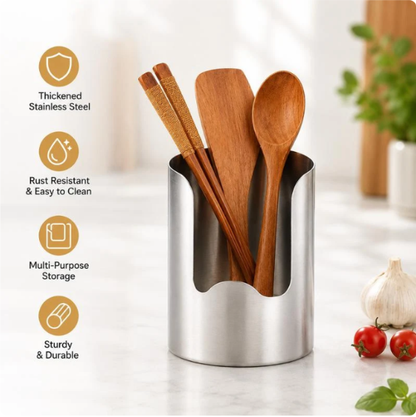 🆙1 Count, Thickened Stainless Steel Utensil Organizer, Rust Resistant Easy to Clean Multi-purpose Storage Holder✨