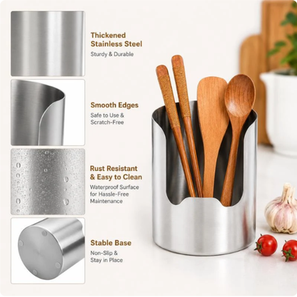 🆙1 Count, Thickened Stainless Steel Utensil Organizer, Rust Resistant Easy to Clean Multi-purpose Storage Holder✨