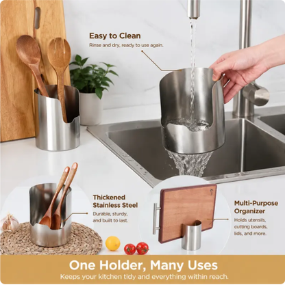🆙1 Count, Thickened Stainless Steel Utensil Organizer, Rust Resistant Easy to Clean Multi-purpose Storage Holder✨