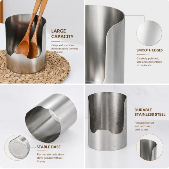 🆙1 Count, Thickened Stainless Steel Utensil Organizer, Rust Resistant Easy to Clean Multi-purpose Storage Holder✨