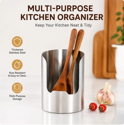 🆙1 Count, Thickened Stainless Steel Utensil Organizer, Rust Resistant Easy to Clean Multi-purpose Storage Holder✨