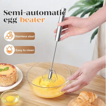 🆙Stainless Steel Hand-Push Rotary Whisk Food-Grade Rust-Resistant Kitchen Utensil