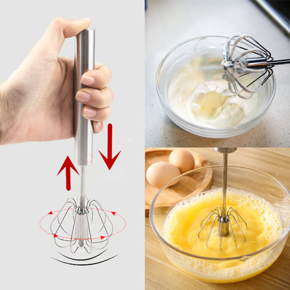 🆙Stainless Steel Hand-Push Rotary Whisk Food-Grade Rust-Resistant Kitchen Utensil