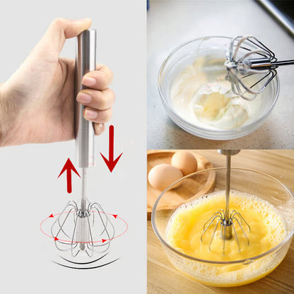 🆙Stainless Steel Hand-Push Rotary Whisk Food-Grade Rust-Resistant Kitchen Utensil