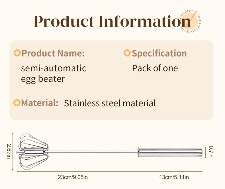 🆙Stainless Steel Hand-Push Rotary Whisk Food-Grade Rust-Resistant Kitchen Utensil